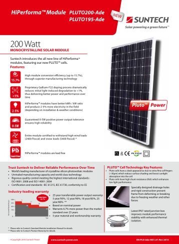 Download Suntech Pluto HiPerforma Solar Panel ... - Energy Matters