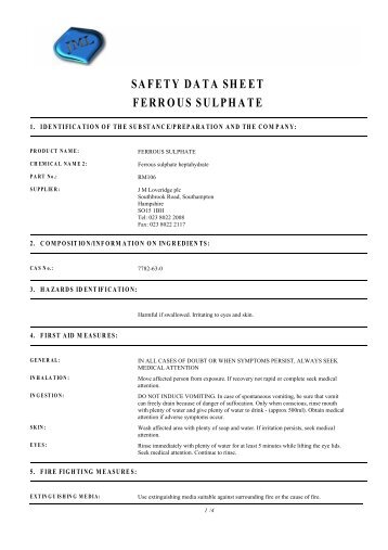 SAFETY DATA SHEET FERROUS SULPHATE - J.M.Loveridge plc