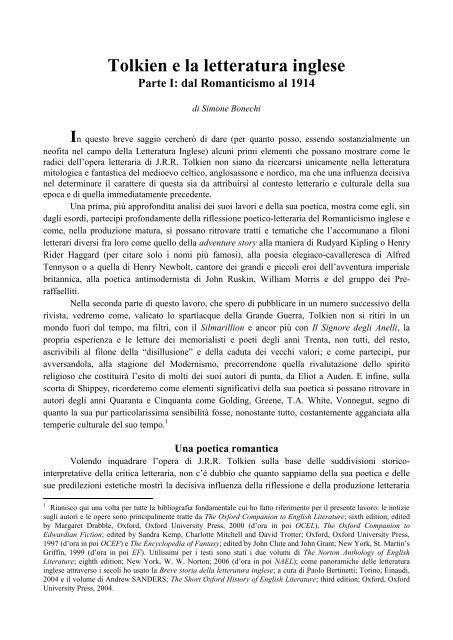 Tolkien E La Letteratura Inglese Parte I