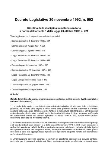 Decreto Legislativo 30 novembre 1992, n. 502