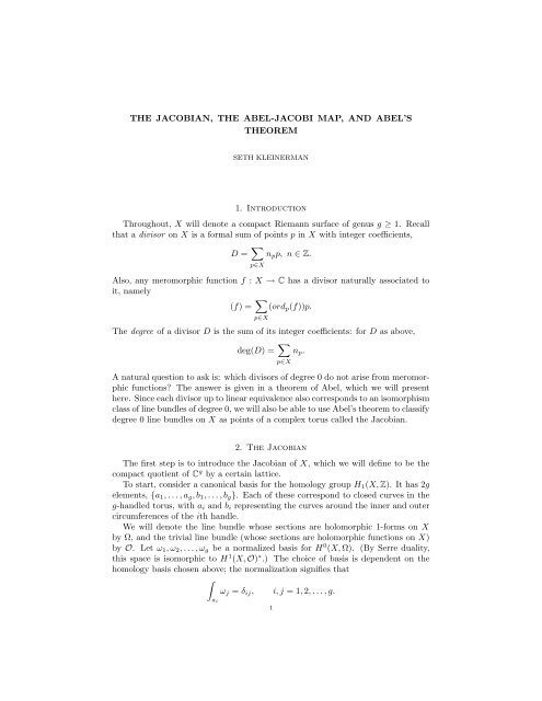 THE JACOBIAN, THE ABEL-JACOBI MAP, AND ABEL'S THEOREM ...