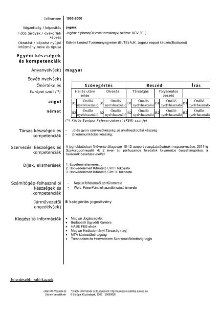 Europass nletrajz - HadtudomÃ¡nyi Ã©s HonvÃ©dtisztkÃ©pzÅ Kar ...