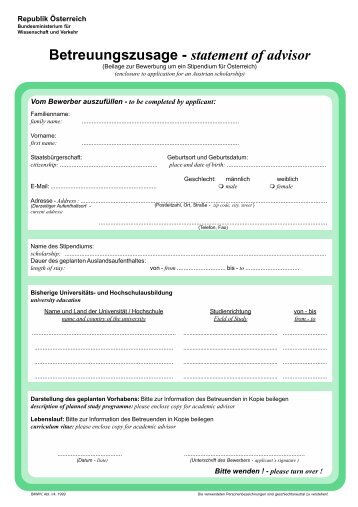Betreuungszusage - statement of advisor - WUS Austria