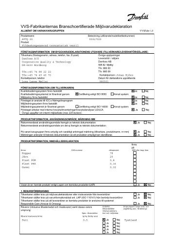 VVS-Fabrikanternas Branschcertifierade MiljÃ¶varudeklaration