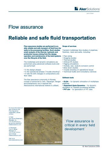 Flow assurance Reliable and safe fluid transportation - Aker Solutions