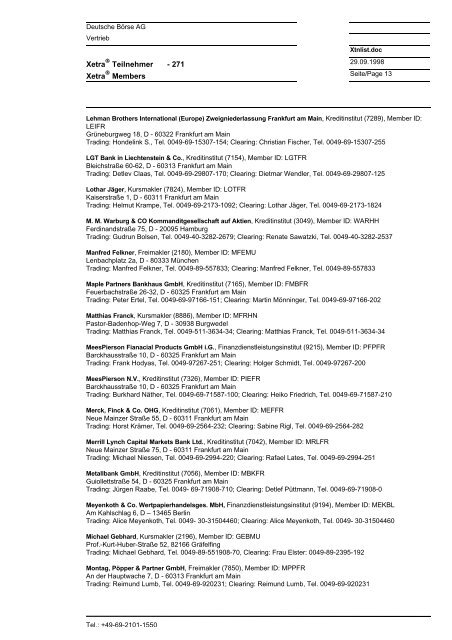 Xetra Teilnehmer - 271 Xetra Members