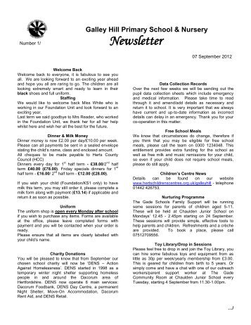 Newletter 7th Septembe - Galley Hill Primary School and Nursery