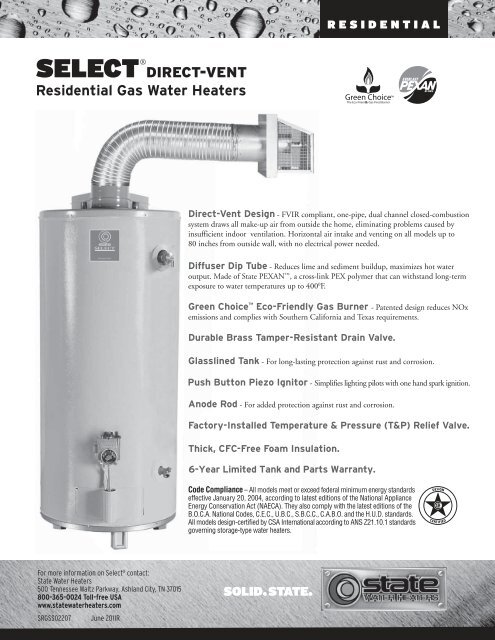 SELECT DIRECT-VENT Residential Gas Water Heaters