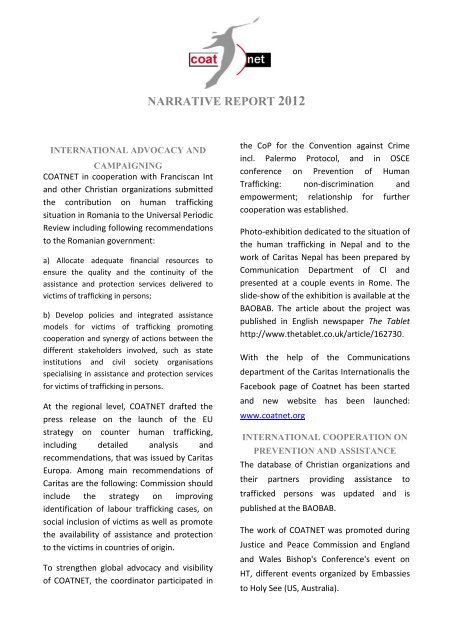 NARRATIVE REPORT 2012 - Caritas Internationalis