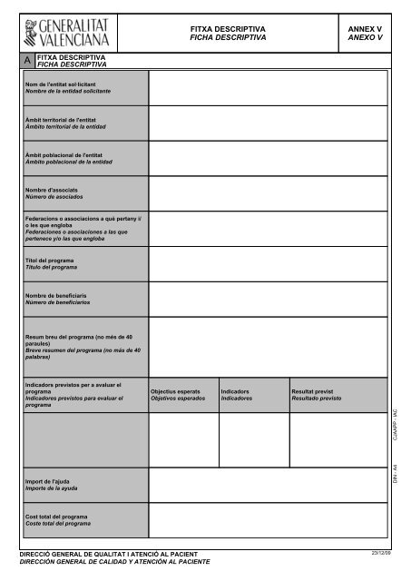 FITXA DESCRIPTIVA FICHA DESCRIPTIVA ANNEX V ANEXO V