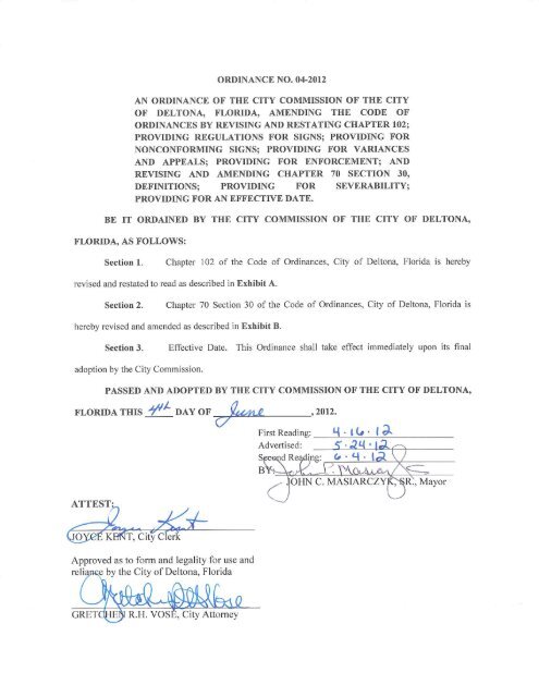 Sign Ordinance Adopted 06-04-2012 - City of Deltona, Florida