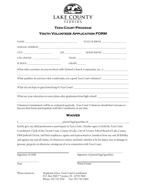 Teen Court Volunteer Application Packet - Lake County