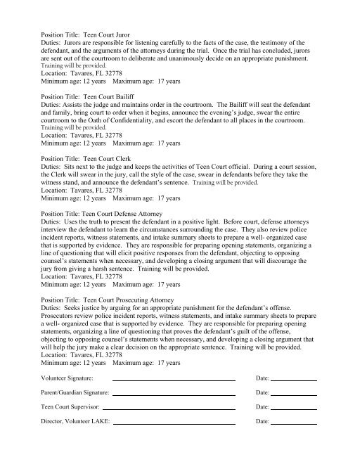 Teen Court Volunteer Application Packet - Lake County