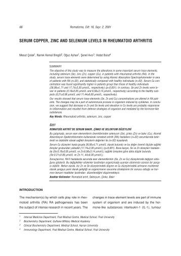 serum copper, zinc and selenium levels in rheumatoid arthritis