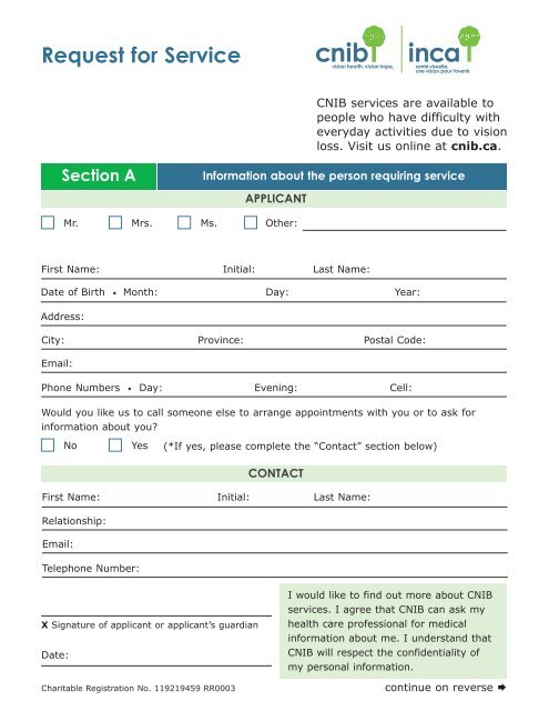 Request for Service Form - CNIB