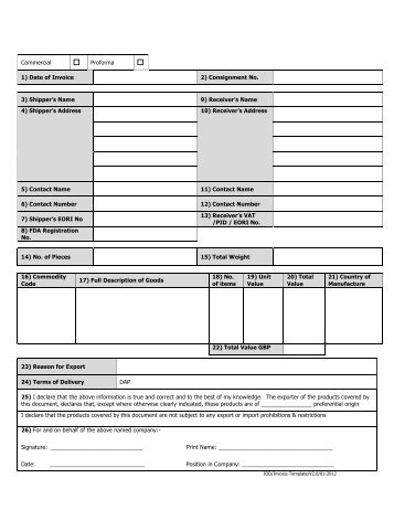 View a commercial/proforma invoice template used for ... - DPD