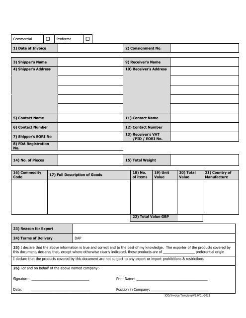 View A Commercial Proforma Invoice Template Used For Dpd