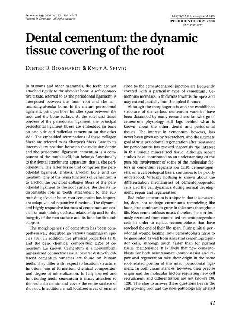 Dental cementum: the dynamic tissue covering of the root