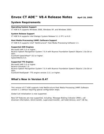 Envox CT ADEâ¢ V8.4 Release Notes April 18, 2005 - CTI-Pro