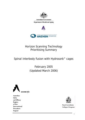 Spinal interbody fusion with Hydrosorbâ¢ cages - the Australia and ...