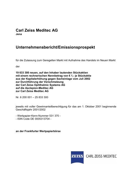 Carl Zeiss Meditec AG Unternehmensbericht ... - Xetra