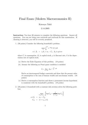 Final Exam (Modern Macroeconomics II)