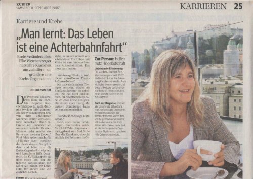 Kurier: Interview mit Elke Weichenberger - Myelom Hilfe Ãsterreich
