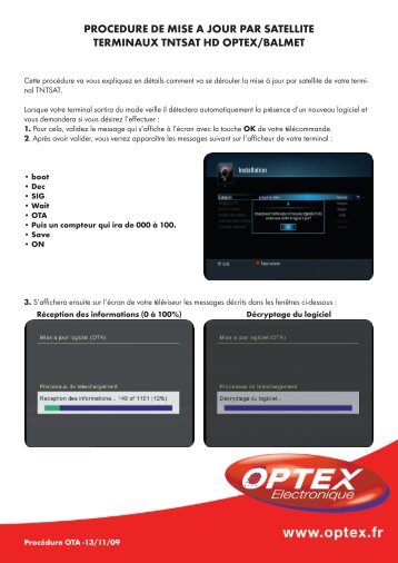 procedure de mise a jour par satellite terminaux tntsat hd optex/balmet