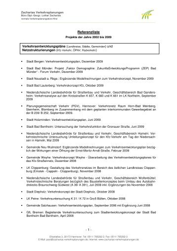 Referenzliste 2002 bis 2009 - Zacharias Verkehrsplanungen