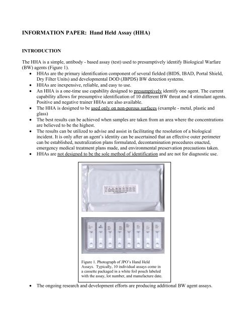 INFORMATION PAPER: Hand Held Assay (HHA)