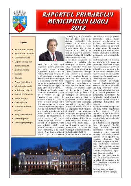 Raportul de activitate al primarului 2012 - PrimÄƒria Municipiului Lugoj