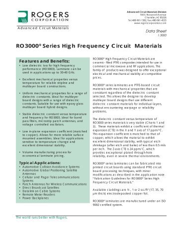 Rogers Corporation: RO3000 Data Sheet