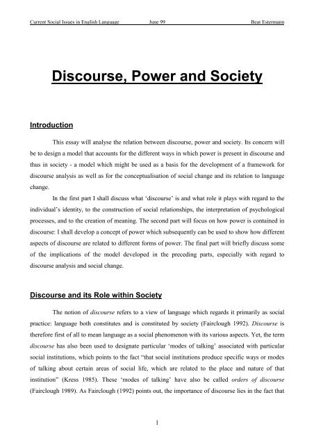 Discourse, Power and Society