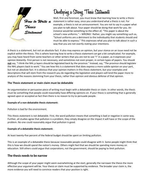 Strong Statement Examples Developing a Strong Thesis Statements - English