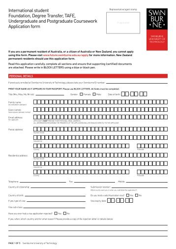 Undergraduate and TAFE Application Form - International Students