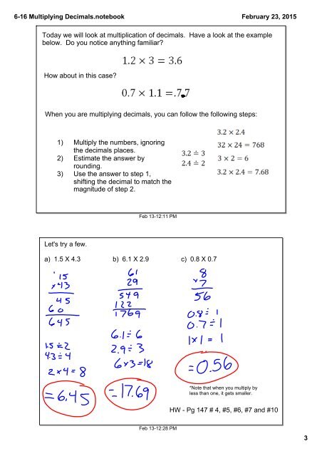 6-16 Multiplying Decimals.notebook