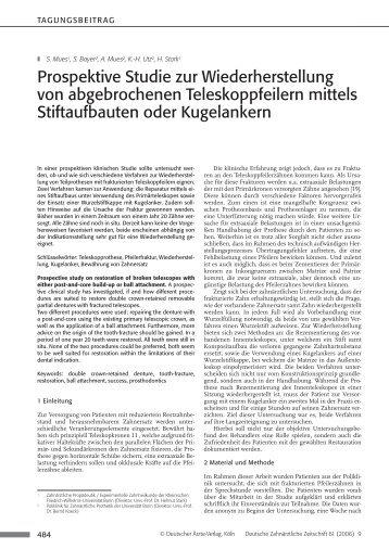 Prospektive Studie zur Wiederherstellung von ... - Zahnheilkunde.de