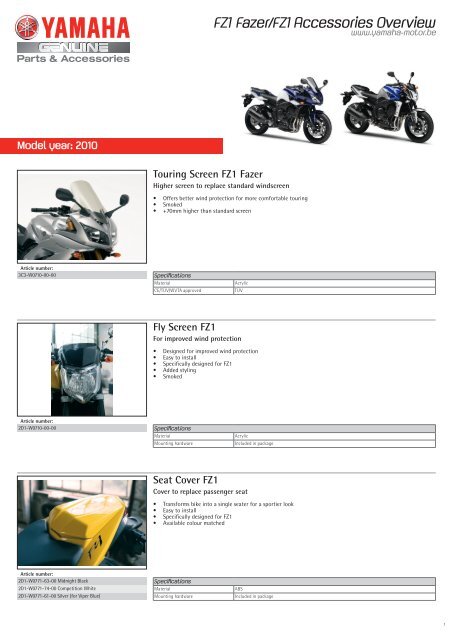 FZ1 Fazer/FZ1 Accessories Overview - Yamaha Motor Europe