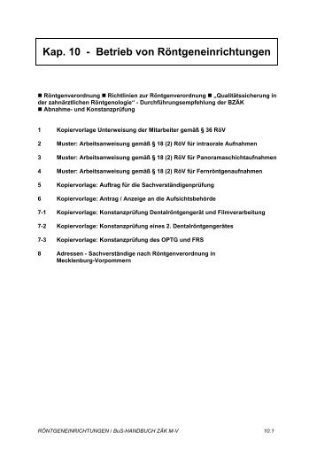 Arbeitsanweisung gemäß § 18 (2) - Zahnärztekammer Mecklenburg ...
