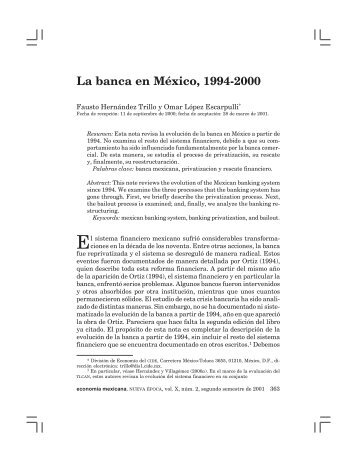 La banca en México, 1994-2000 - economía mexicana Nueva ...