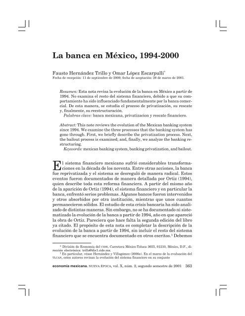 La banca en México, 1994-2000 - economía mexicana Nueva ...