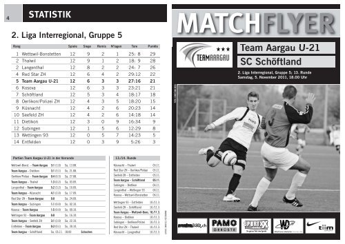 Team Aargau U-21 SC Schöftland MATCHFLYER - FC Aarau