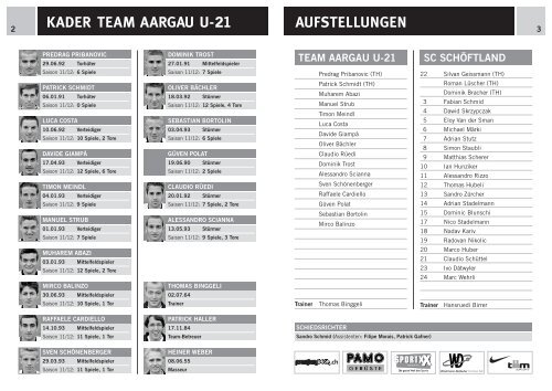 Team Aargau U-21 SC Schöftland MATCHFLYER - FC Aarau