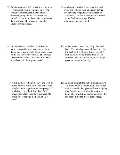 Distance Rate Time Word Problems.pdf - Eastchester High School