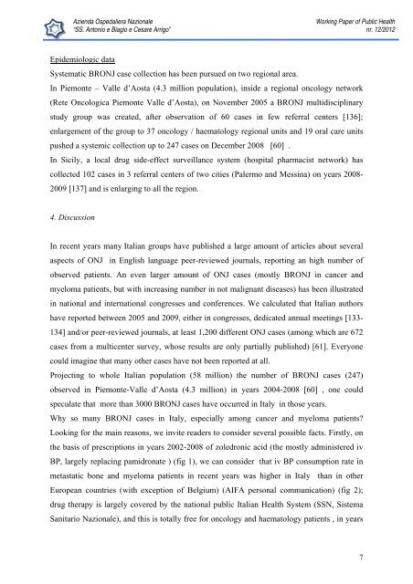 Working Paper of Public Health Volume 2012 - Azienda Ospedaliera ...