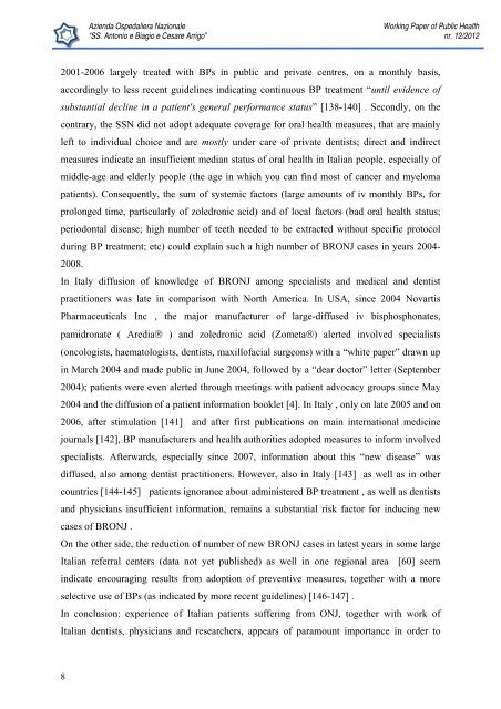 Working Paper of Public Health Volume 2012 - Azienda Ospedaliera ...