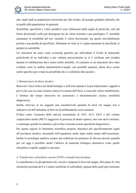 Working Paper of Public Health Volume 2012 - Azienda Ospedaliera ...