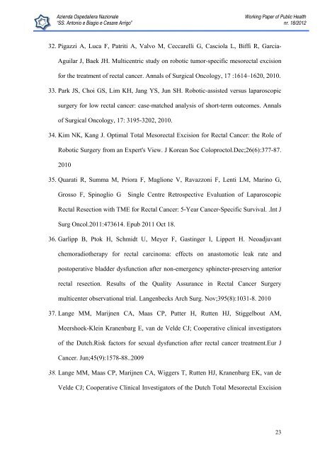 Working Paper of Public Health Volume 2012 - Azienda Ospedaliera ...