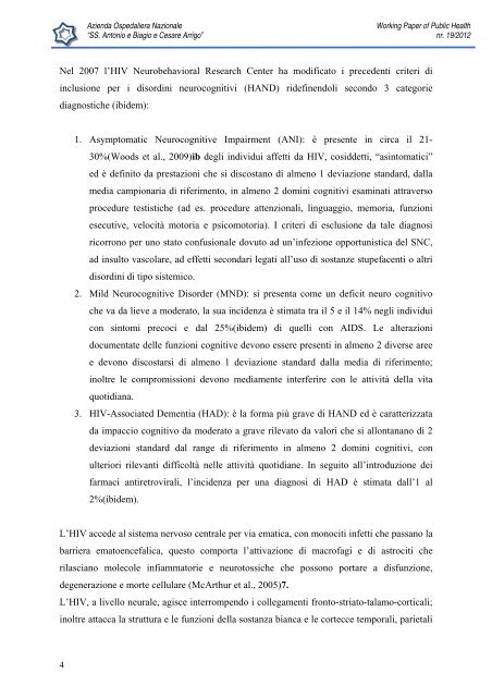 Working Paper of Public Health Volume 2012 - Azienda Ospedaliera ...
