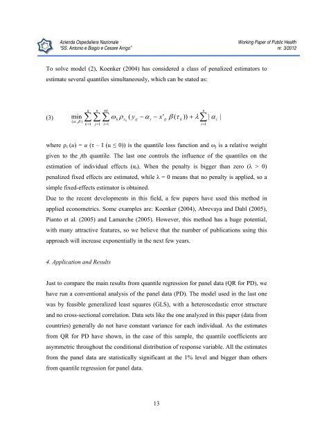 Working Paper of Public Health Volume 2012 - Azienda Ospedaliera ...